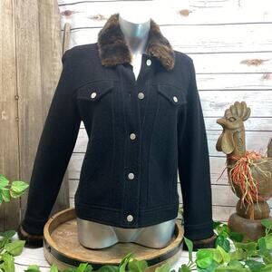 Real Clothes Black Wool Peacoat Jacket Faux Fur Warm Winter Coat M